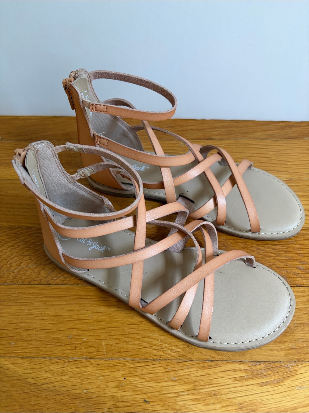 Size 2 Big Girl Summer Sandals Faux Leather Cage Gladiator Strappy Shoes